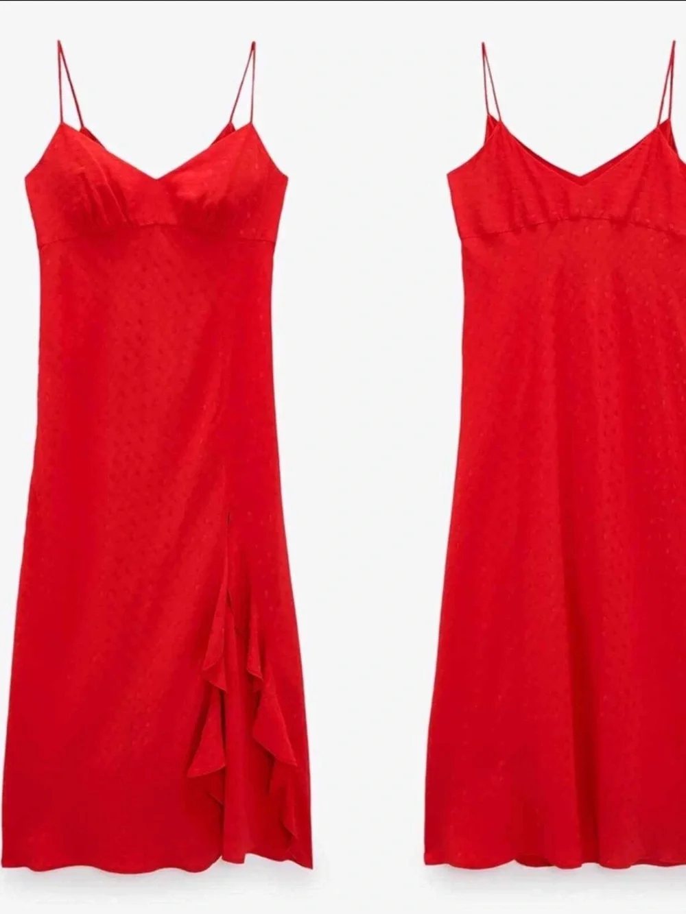 Zara Red High-Low Slip Dress with Ruffle Slit - Picture 3 of 7